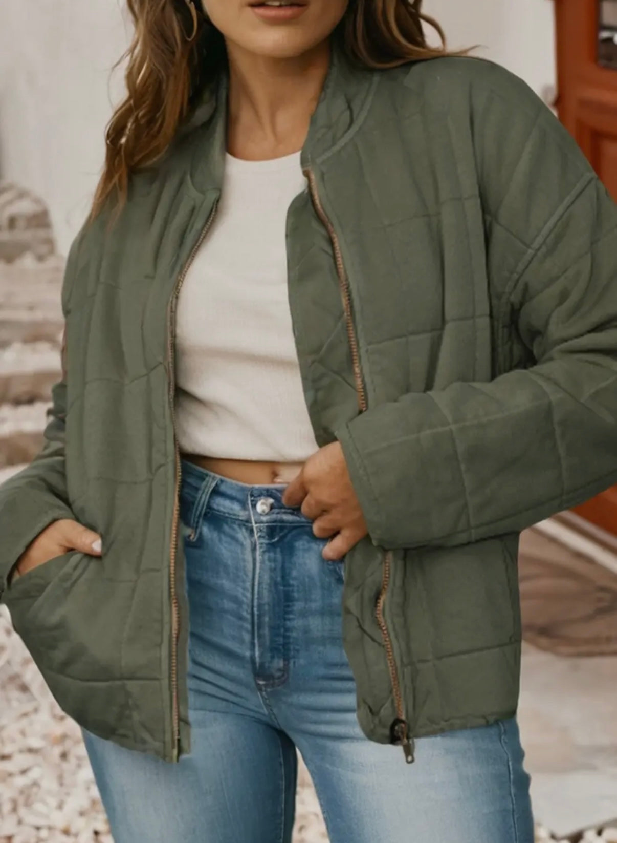 Ldc Solid Zip-Up Pocket
Quilted Jacket